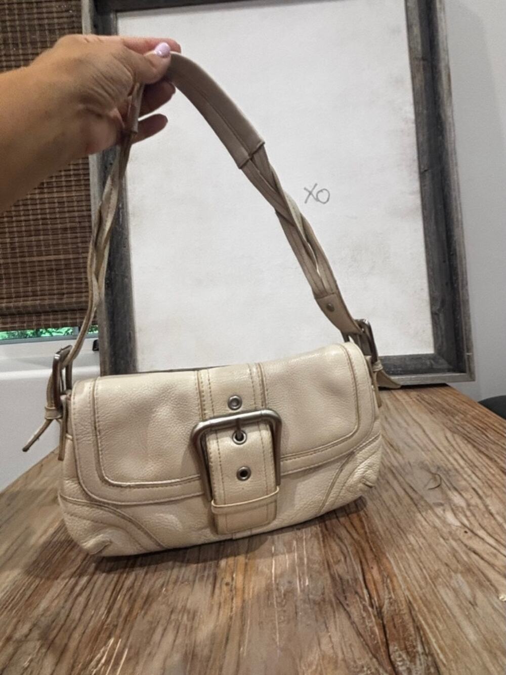 Michael Shannon Cream Leather Shoulder Bag Large Buckle Y2K Purse